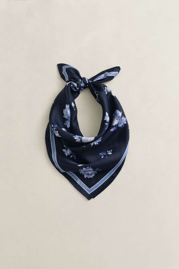 SÁL GANT FLORAL PRINT SILK SCARF EVENING BLUE