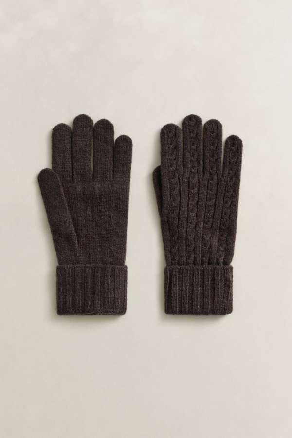 KESZTYŰ GANT WOOL CABLE GLOVES DEEP BROWN