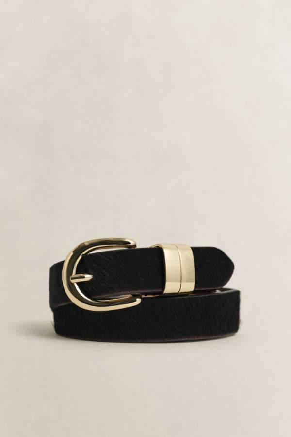 ÖV GANT PONY HAIR CHUNKY KEEPER BELT DEEP BROWN