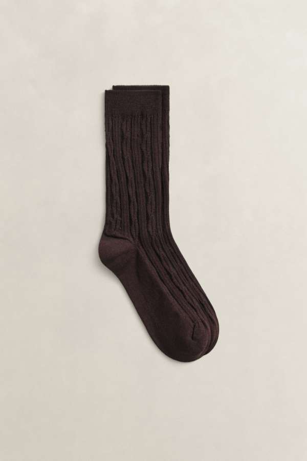 ZOKNI GANT CABLE KNIT SOCKS DEEP BROWN