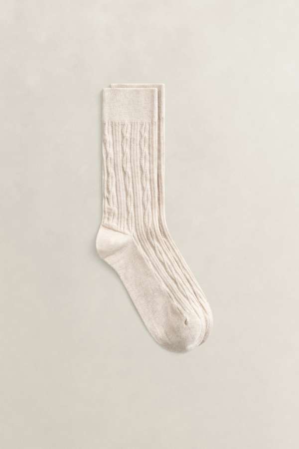 ZOKNI GANT CABLE KNIT SOCKS LIGHT BEIGE MELANGE