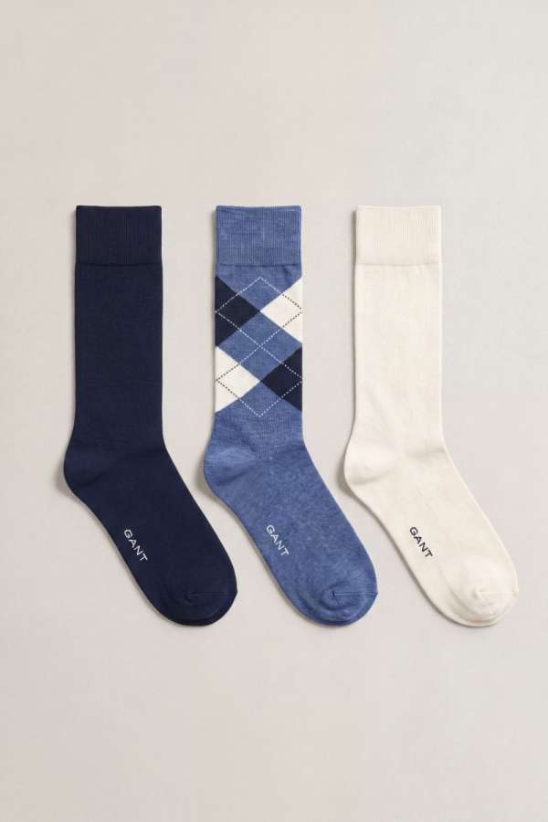 ZOKNI GANT ARGYLE 3-PACK INDIGO BLUE MELANGE