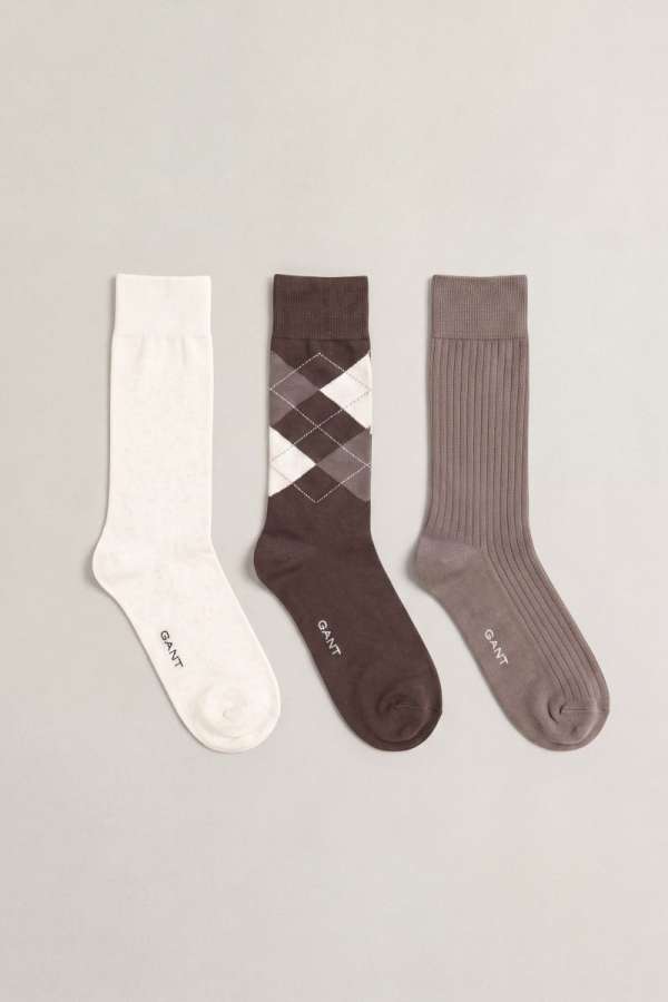ZOKNI GANT ARGYLE 3-PACK SHADOW BROWN