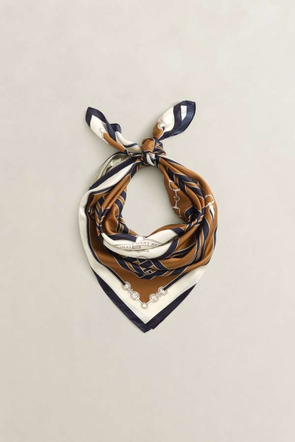 SÁL GANT CHAIN PRINT SILK SCARF CARAMEL BROWN