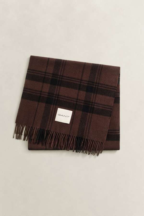 SÁL GANT CHECK WOOL SCARF DEEP BROWN