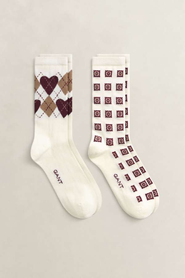 ZOKNI GANT ARGYLE HEART 2-PACK SOCKS GIFT BOX CREAM