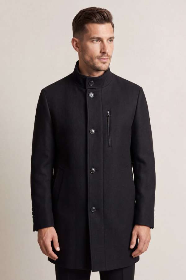 KABÁT GANT WOOL TAND-UP COAT BLACK