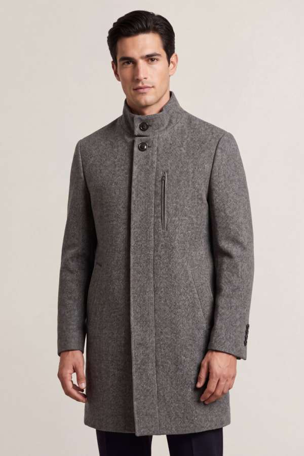 KABÁT GANT WOOL TAND-UP COAT BLACK GREY