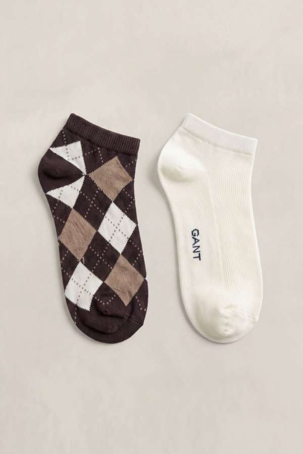 ZOKNI GANT ARGYLE CHECK ANKLE SOCKS 2-PACK DEEP BROWN