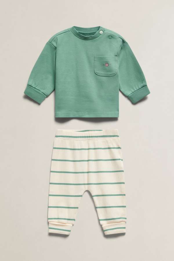 GYEREK SZETT GANT CREW AND STRIPED LEGGING SET EARLY GREEN