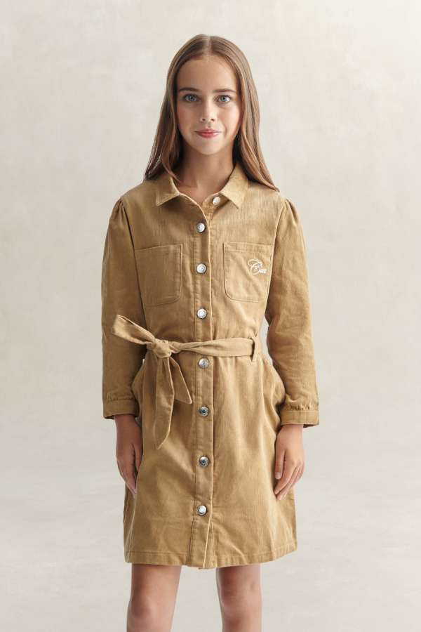 RUHA GANT CORDUROY BUTTON THROUGH DRESS DARK KHAKI