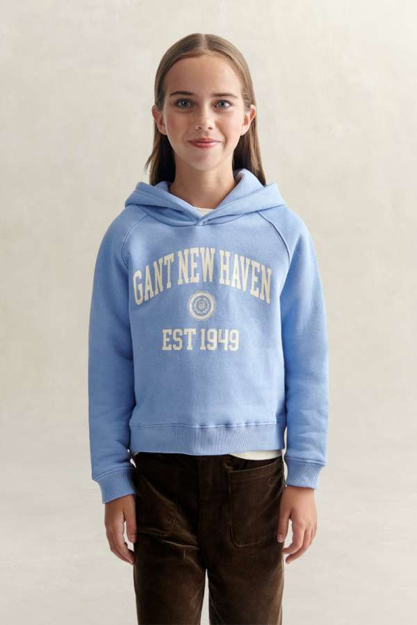 MELEGÍTŐFELSŐ GANT COLLEGE GRAPHIC CROP HOODIE MISTY LAVENDER