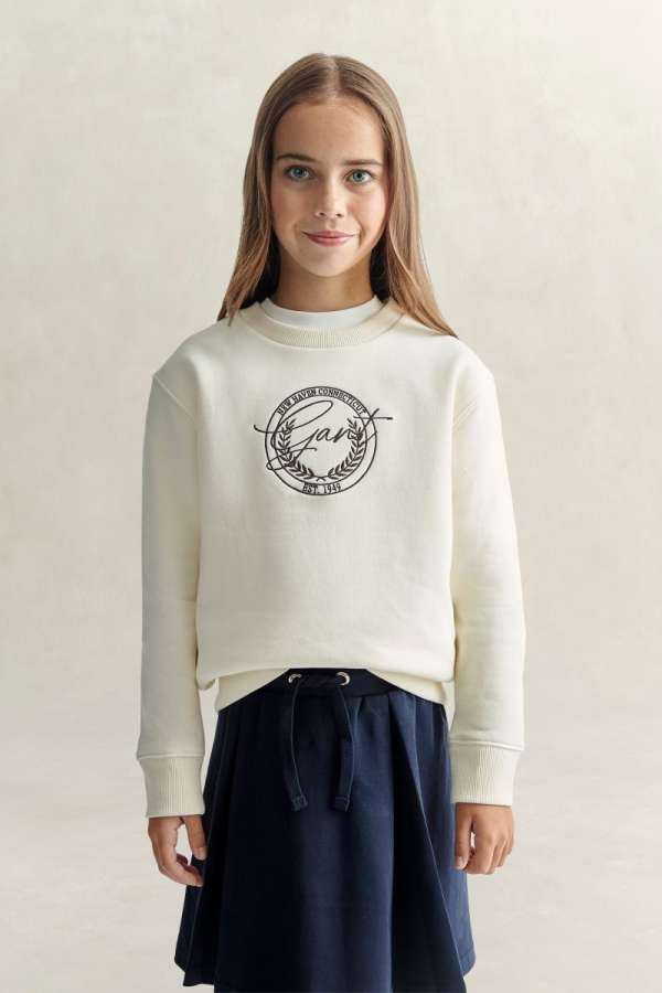 MELEGÍTŐFELSŐ GANT CREST CREW NECK SWEATSHIRT CREAM