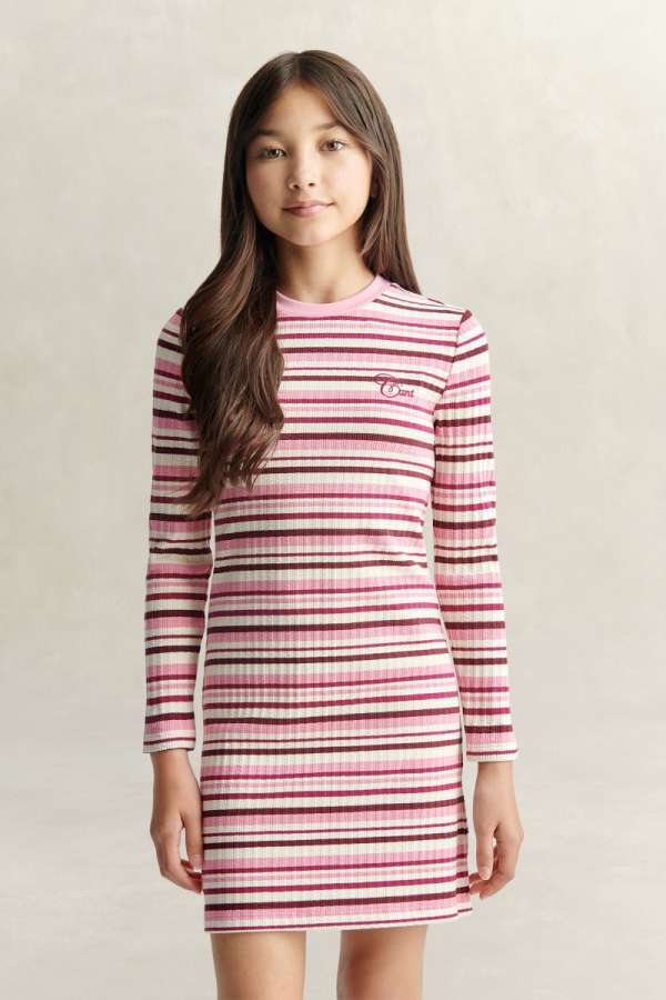 RUHA GANT STRIPE KNIT DRESS WILD PINK