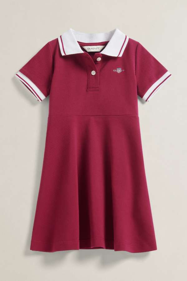 RUHA GANT SHIELD SS POLO DRESS VIBRANT BURGUNDY