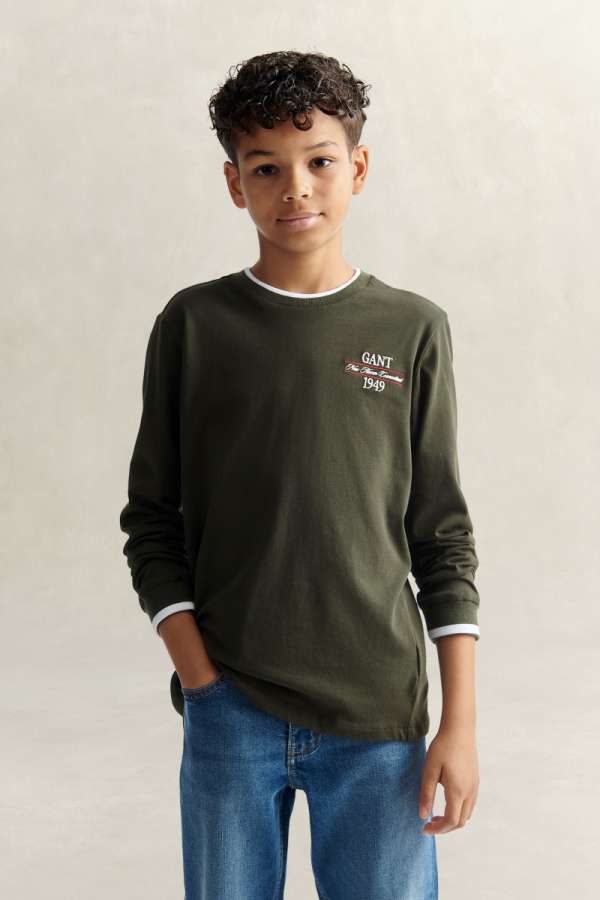 PÓLÓ GANT CREST LS T-SHIRT DARK MOSS GREEN