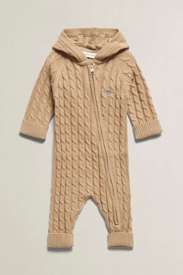 OVERÁL GANT SHIELD CABLEKNIT LS HOODED ROMPER OAT BEIGE