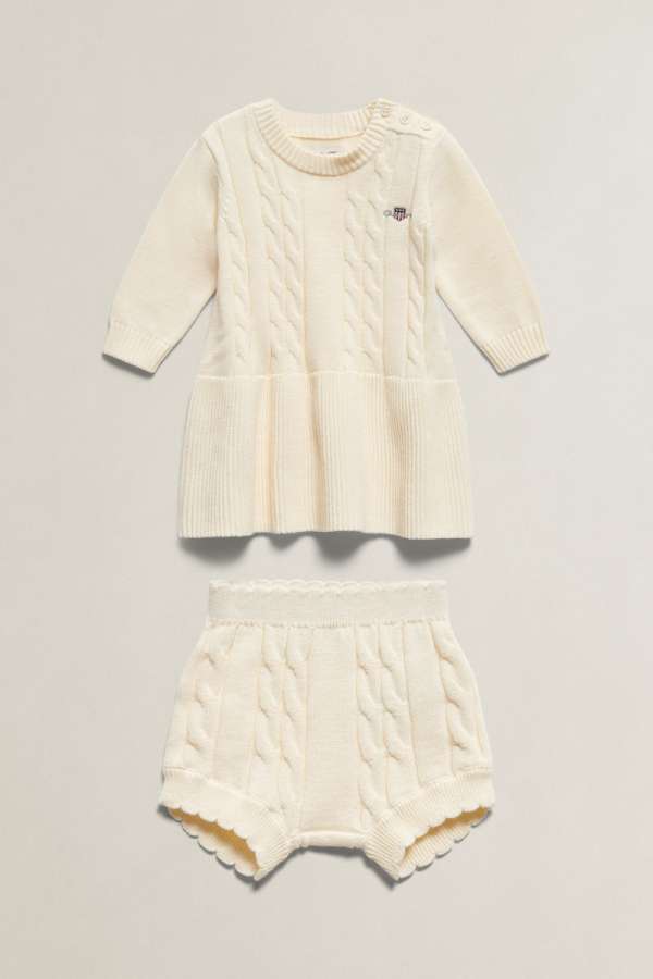 GYEREK SZETT GANT CABLE KNIT DRESS & BLOOMER SET CREAM