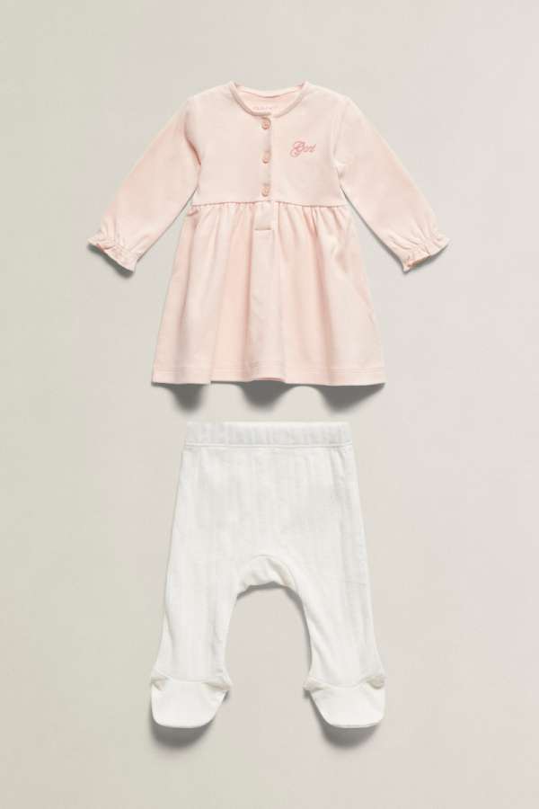 GYEREK SZETT GANT RUFFLE LS DRESS & TIGHTS SET REFINED PINK