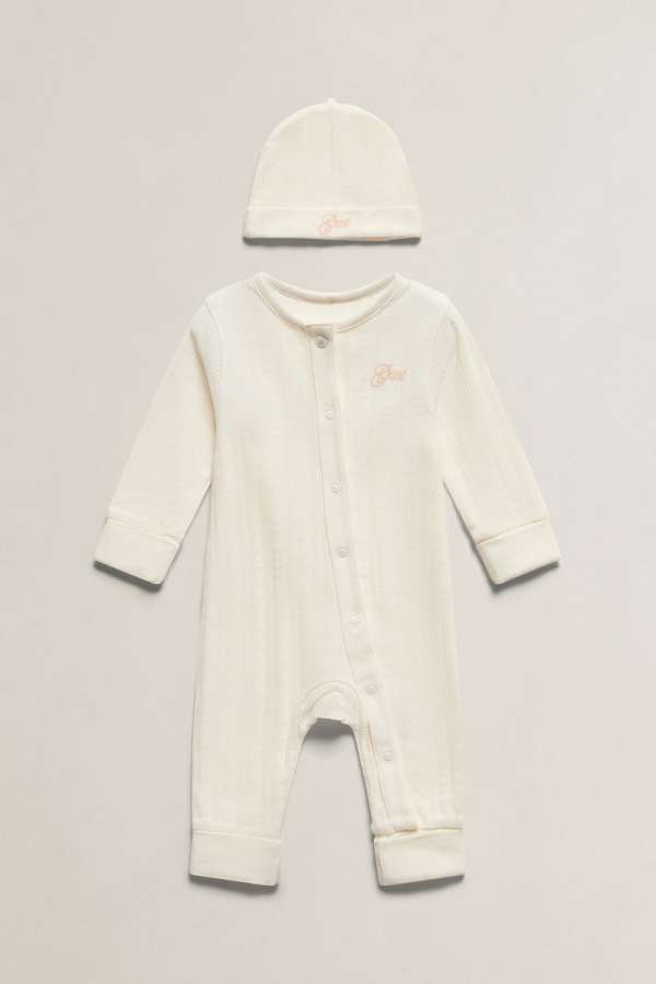 GYEREK SZETT GANT POINTELLE LS ROMPER & HAT SET CREAM
