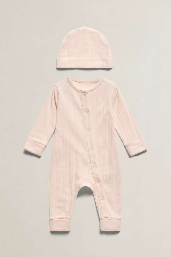 GYEREK SZETT GANT POINTELLE LS ROMPER & HAT SET REFINED PINK