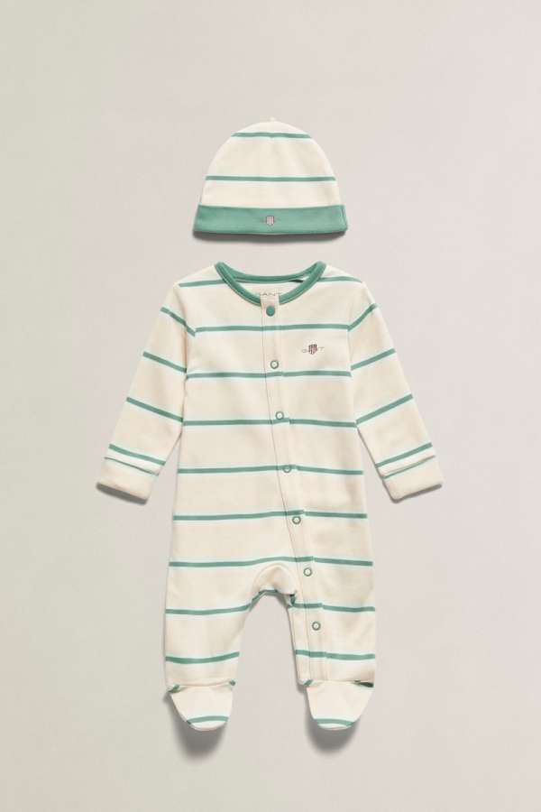 GYEREK SZETT GANT LS SHIELD STRIPE ROMPER CREAMED WHITE