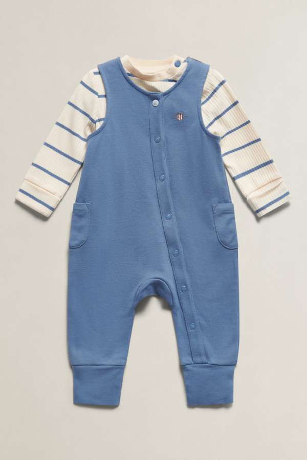 GYEREK SZETT GANT STRIPED LS & DUNGAREE SET SALTY SEA
