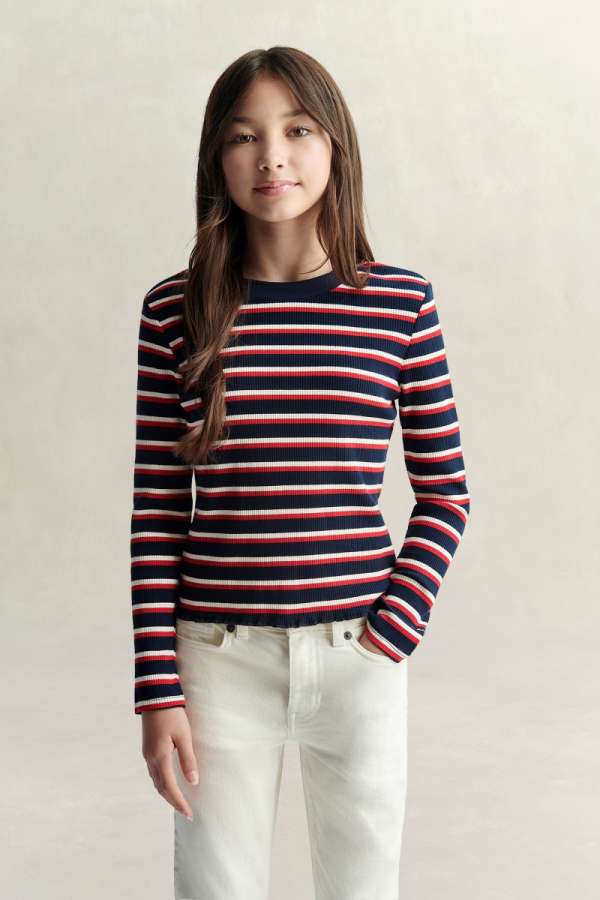 PÓLÓ GANT STRIPE RIB LS T-SHIRT EVENING BLUE