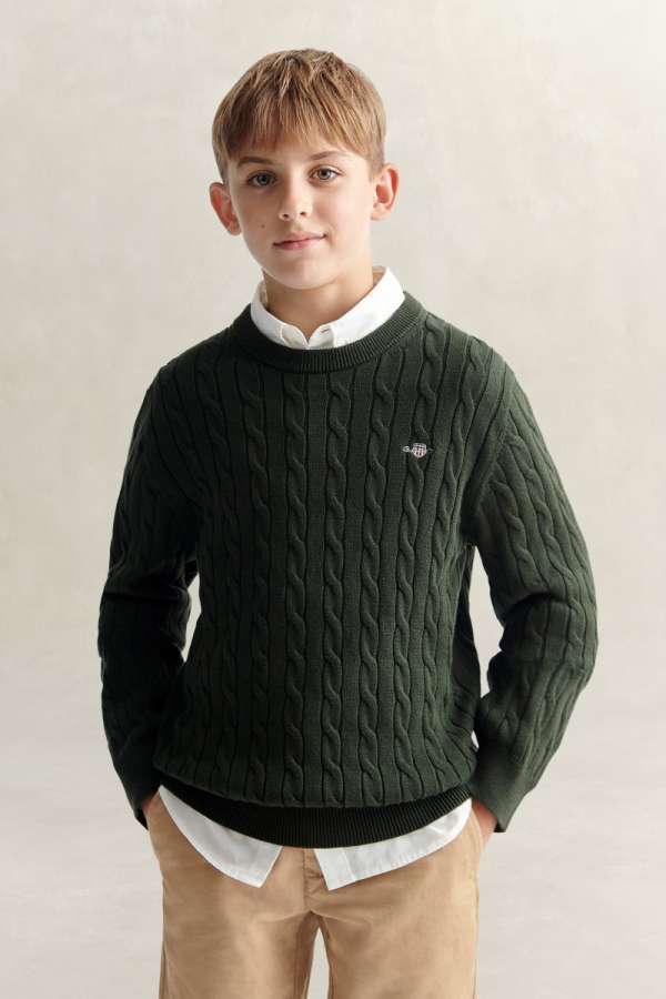 PULÓVER GANT SHIELD COTTON CABLE NECK SWEATER DARK MOSS GREEN