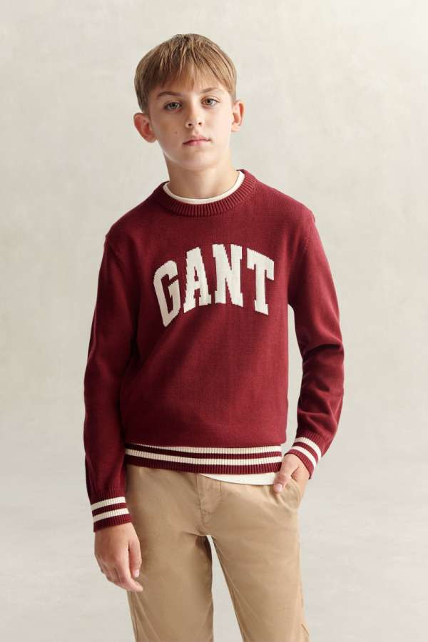 MELEGÍTŐFELSŐ GANT INTARSIA CREW NECK SWEATER PLUMPED RED
