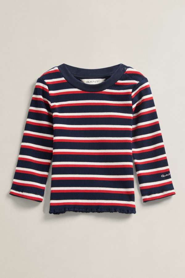PÓLÓ GANT STRIPE RIB LS T-SHIRT EVENING BLUE