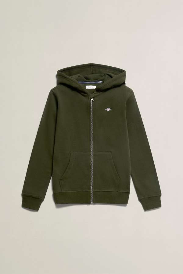 MELEGÍTŐFELSŐ GANT SHIELD FULL ZIP HOODIE DARK MOSS GREEN