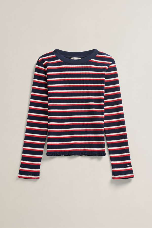 PÓLÓ GANT STRIPE RIB LS T-SHIRT EVENING BLUE