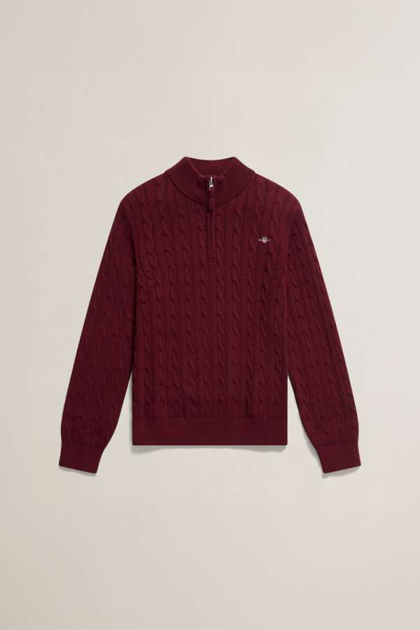 PULÓVER GANT SHIELD COTTON CABLE HALF ZIP SWEATER PLUMPED RED