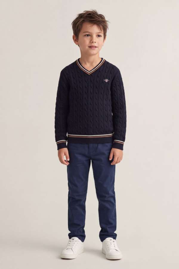PULÓVER GANT CABLE V NECK CRICKET SWEATER EVENING BLUE