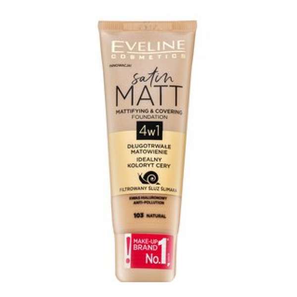 Eveline Satin Matt Mattifying & Covering Foundation 4in1 folyékony make-up matt hatású 103 Natural 30 ml