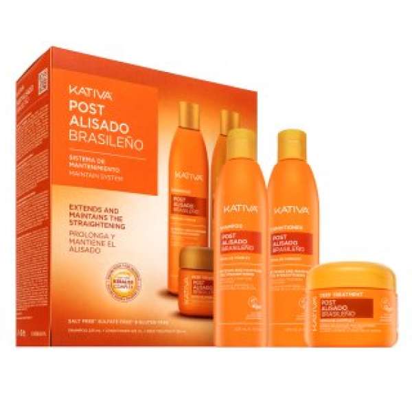 Kativa Post Brazilian Straightening Kit készlet a haj keratinnal való egyenlítése után 2 x 225 ml + 150 ml