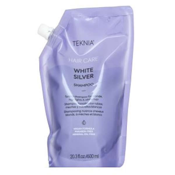 Lakmé Teknia White Silver Shampoo neutralizáló sampon platinaszőke és ősz hajra Refill 600 ml