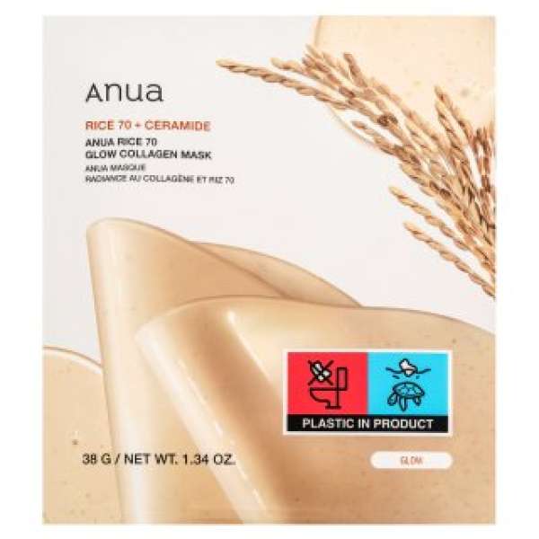 Anua Rice 70 + Ceramide frissítő gélmaszk Glow Collagen Mask 4 x 38 g