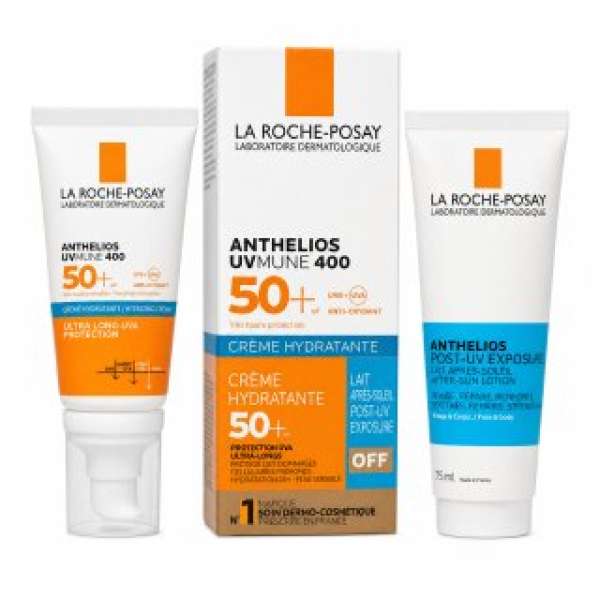 La Roche-Posay ANTHELIOS készlet a tökéletes barnuláshoz UVMUNE 400 Hydrating Cream SPF 50 + After-Sun Milk 50 ml + 75 ml
