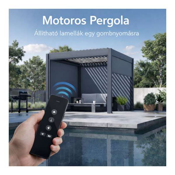 Bioklimatikus pergola, motoros, 135°-ig állítható, U Design, 3x3 m