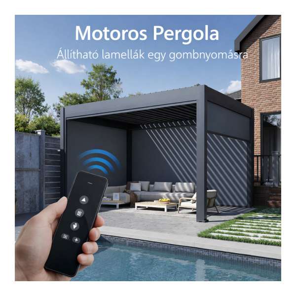 Bioklimatikus pergola, motoros, 135°-ig állítható, U Design, 3x4 m