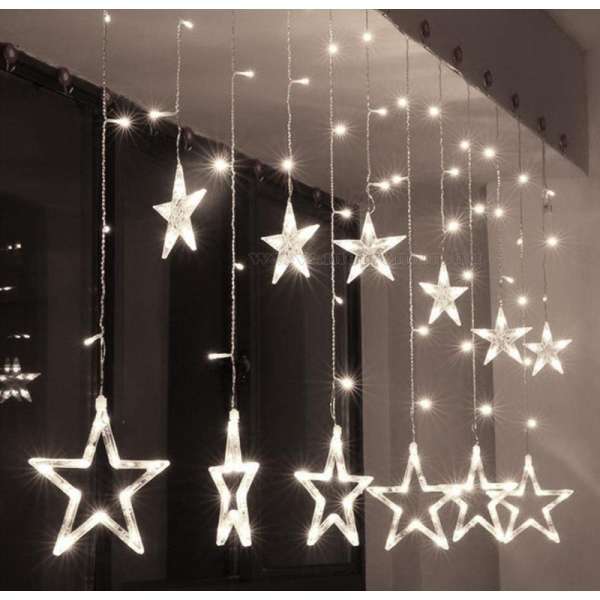 8 programos fényfüggöny csillagokkal, és hold formákkal, sorolható, 250 cm - hidegfehér