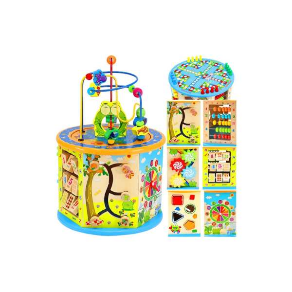 Többfunkciós fa készségfejlesztő henger, interaktív oktatójáték, 8 különböző játékkal