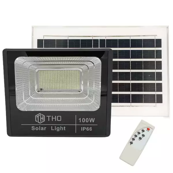 Nagy teljesítményű, akkus, falra szerelhető LED reflektor, munkalámpa, különálló napelemmel, 100W