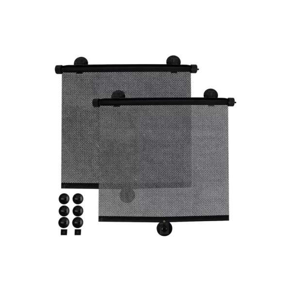 Rolós autós napellenző, árnyékoló roló, sötétítő oldalablakra, 2 db, 41×46 cm, rögzítőkkel, fekete