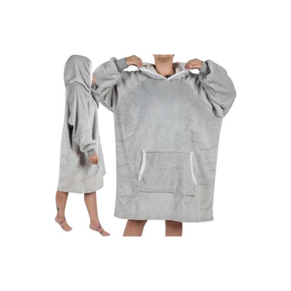 Extrán nagyméretű XXL oversize takaró pulóver kapucnival és kenguruzsebbel szürke színben
