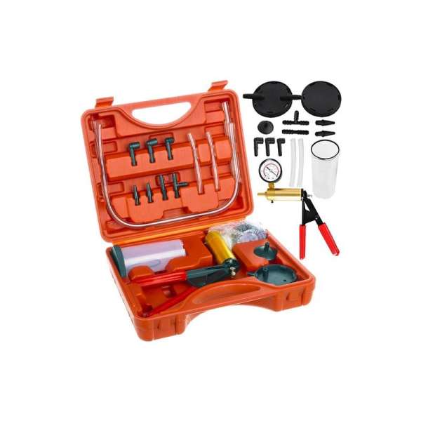 Manuális vákuumnyomású szivattyú, fékrendszer légtelenítő készlet 120 ml-es tartállyal, tartozékokkal kofferben