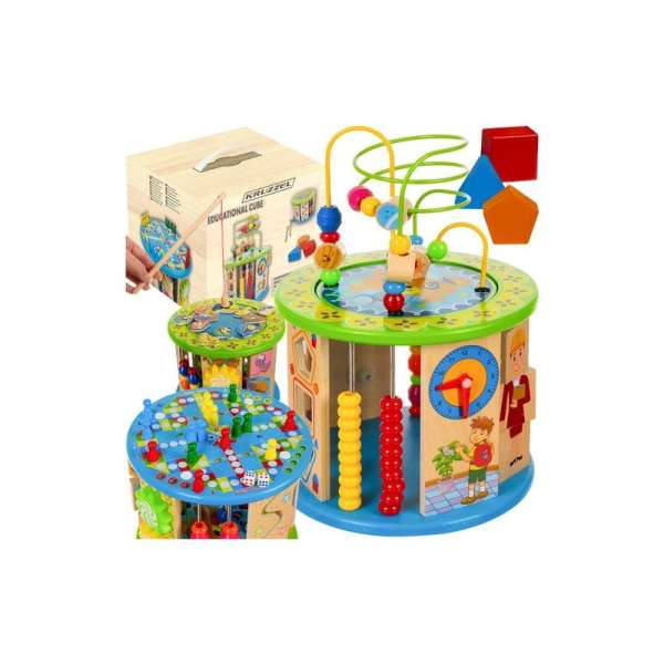 Többfunkciós fa készségfejlesztő henger, interaktív oktatójáték, 11 különböző játékkal