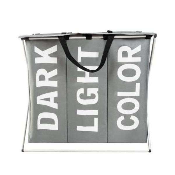 3 részes szennyeskosár, tároló összecsukható vázon világos, sötét és színes ruhákhoz 64,5×58×36,5 cm méretben